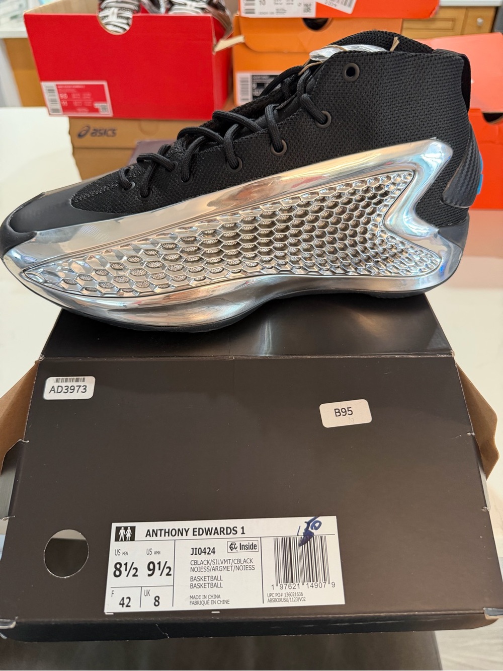 adidas Anthony Edwards 1 Basketball Shoes - Black/Silver Metallic